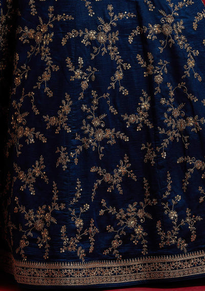 Peacock Blue Zariwork Raw Silk Designer Lehenga - koskii