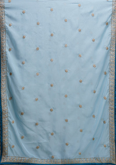 Peacock Blue Zariwork Raw Silk Designer Lehenga - Koskii