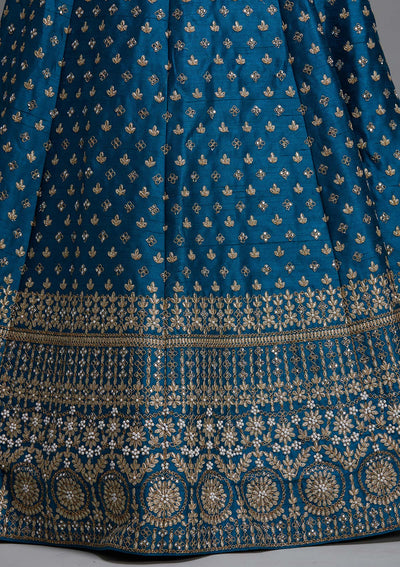 Peacock Blue Zariwork Raw Silk Designer Lehenga - Koskii