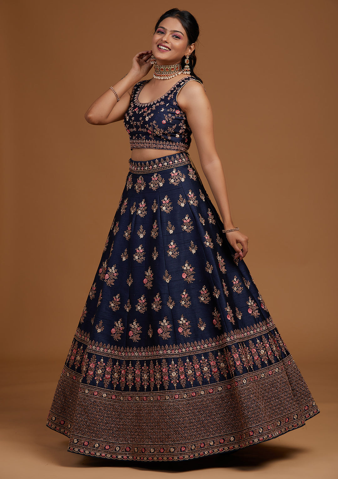 Peacock Blue Zariwork Raw Silk Designer Lehenga-Koskii