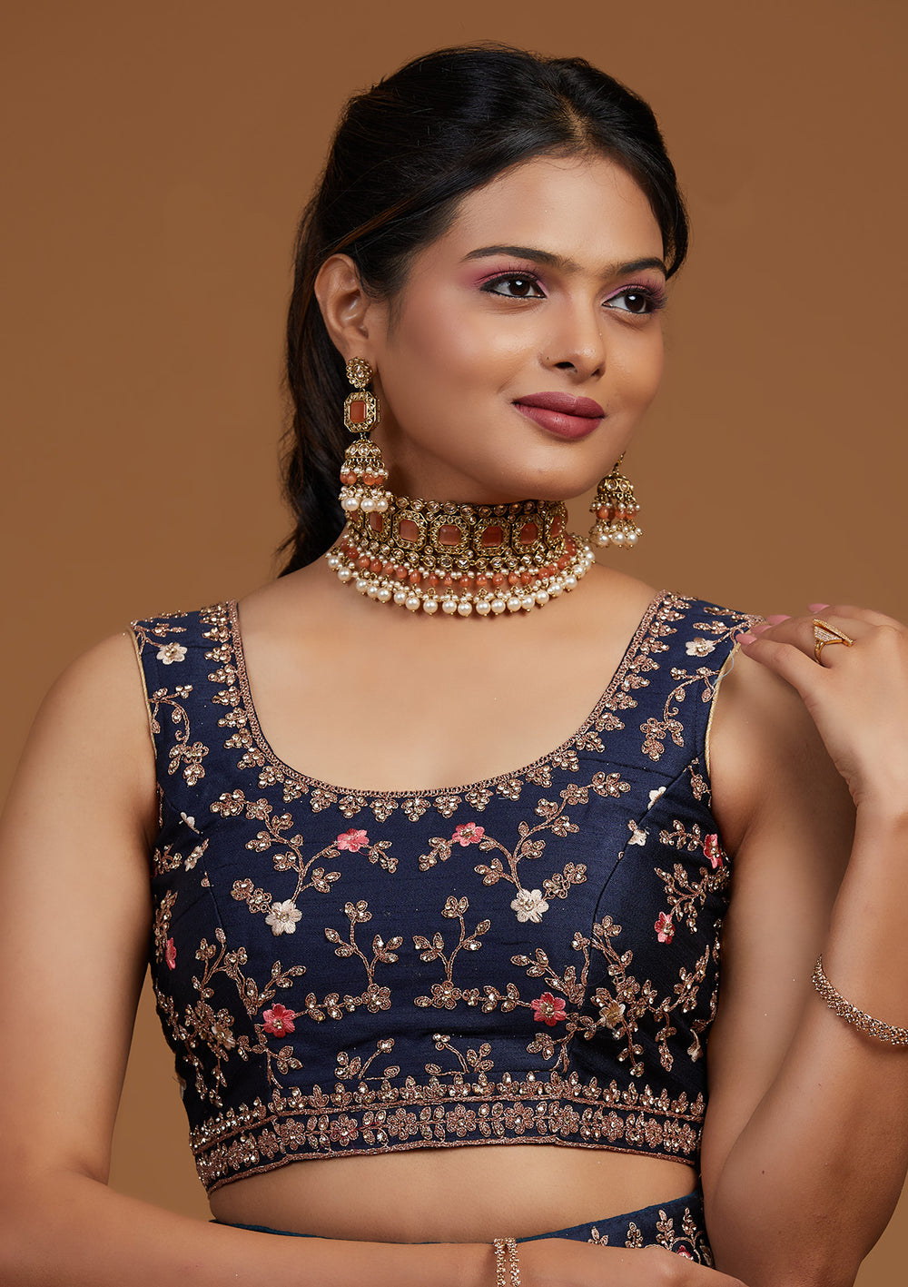 Peacock Blue Zariwork Raw Silk Designer Lehenga-Koskii