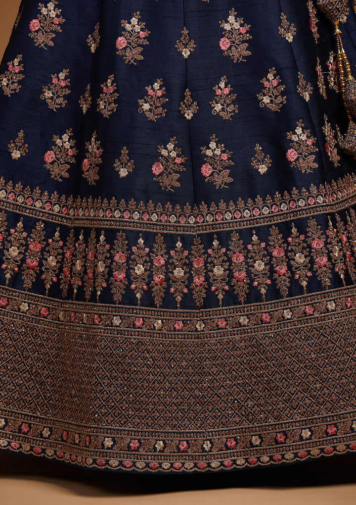 Peacock Blue Zariwork Raw Silk Designer Lehenga-Koskii