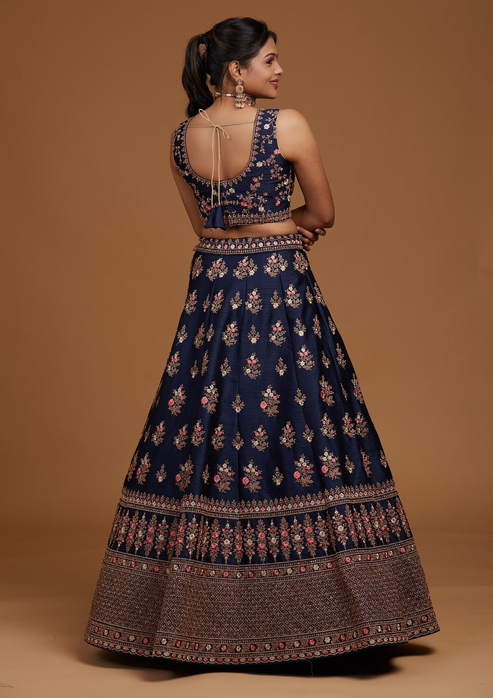 Peacock Blue Zariwork Raw Silk Designer Lehenga-Koskii