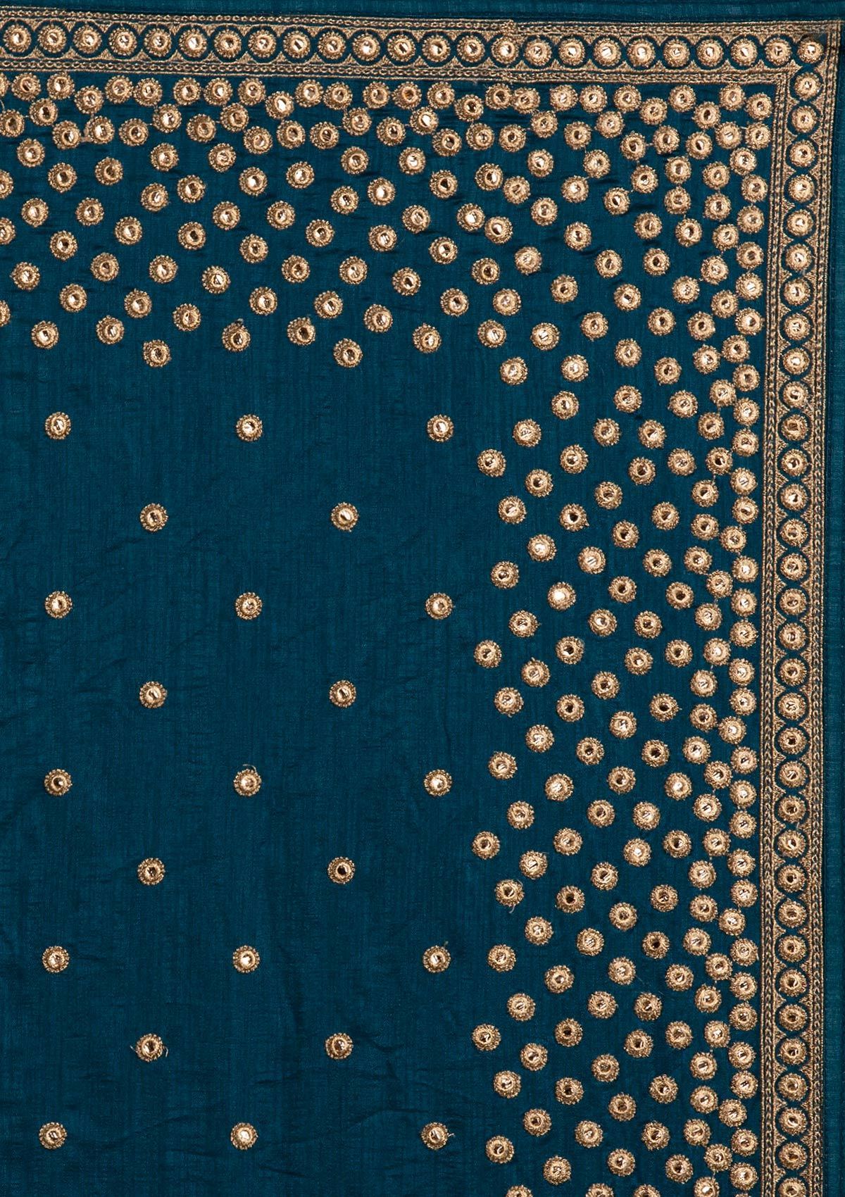 Peacock Blue Zariwork Raw Silk Designer Saree - koskii