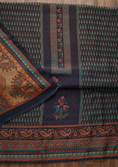 Peacock Blue Zariwork Semi Crepe Semi-Stitched Salwar Suit-Koskii