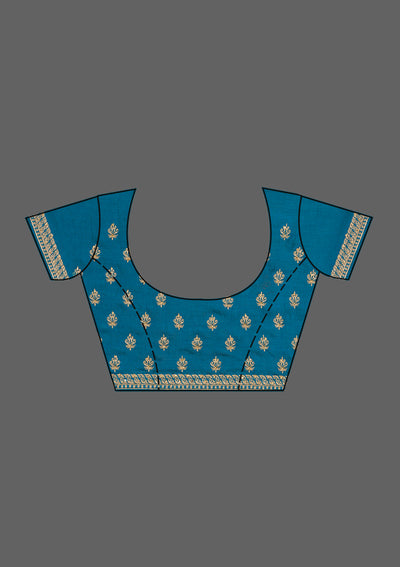 Peacock Blue Zariwork Semi Crepe Saree-Koskii