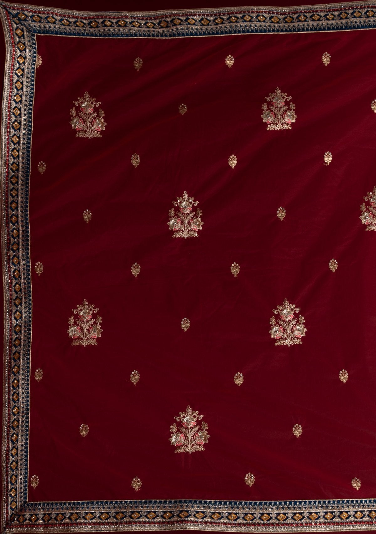 Peacock Blue Zariwork Velvet Designer Semi-Stitched Lehenga - koskii