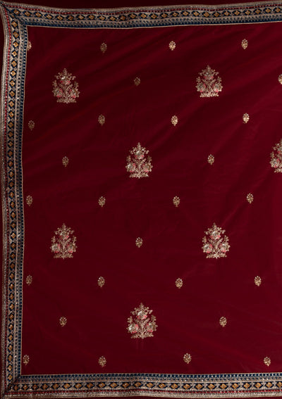 Peacock Blue Zariwork Velvet Designer Semi-Stitched Lehenga - koskii