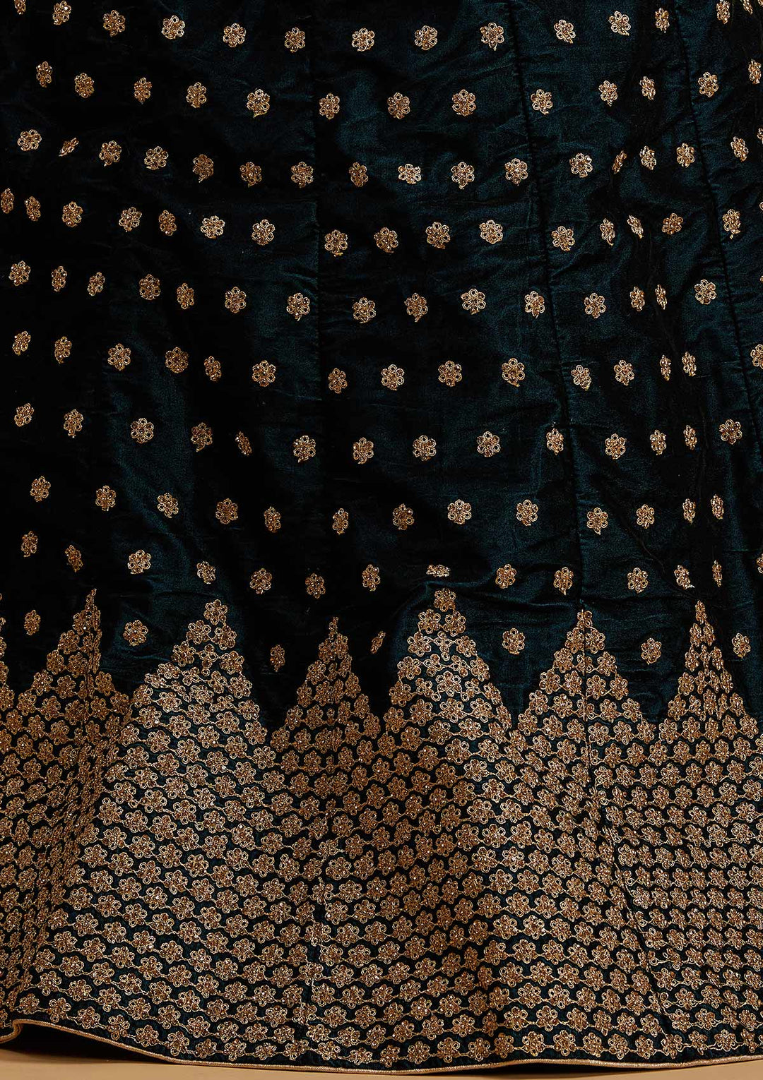 Peacock Blue Zariwork Velvet Designer Semi-Stitched Lehenga - koskii