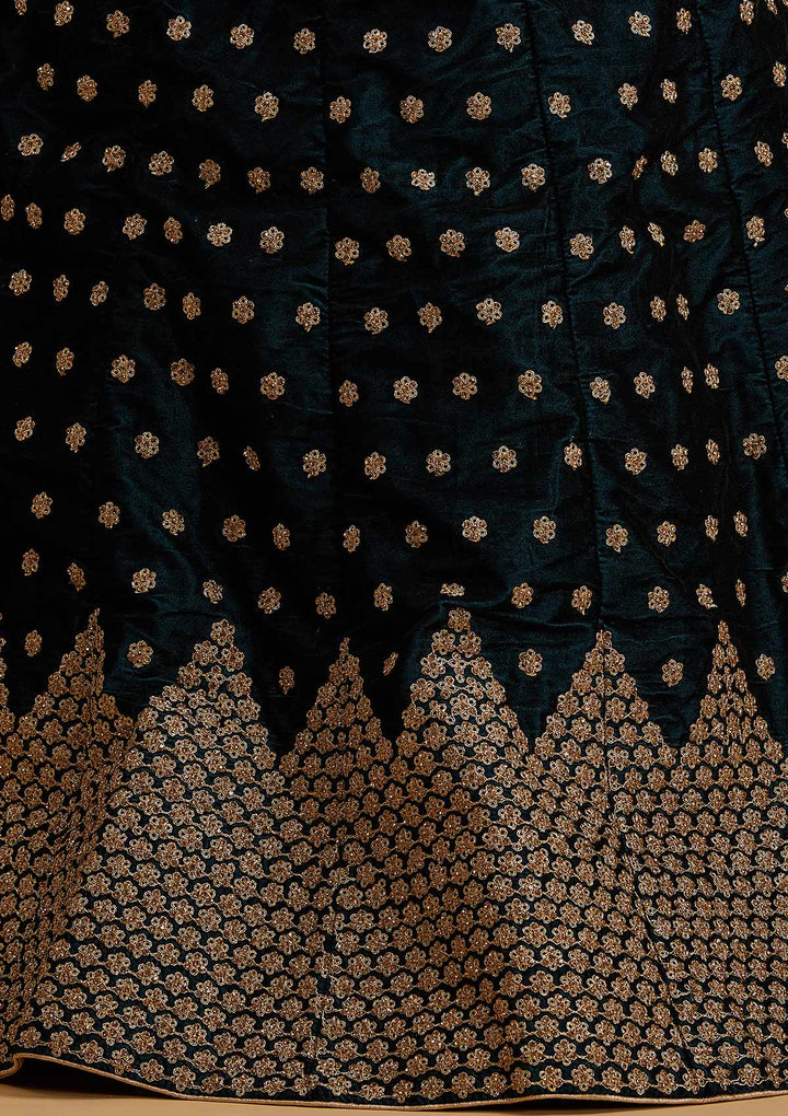 Peacock Blue Zariwork Velvet Designer Semi-Stitched Lehenga - koskii
