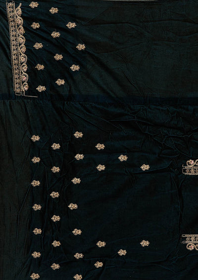Peacock Blue Zariwork Velvet Designer Semi-Stitched Lehenga - koskii
