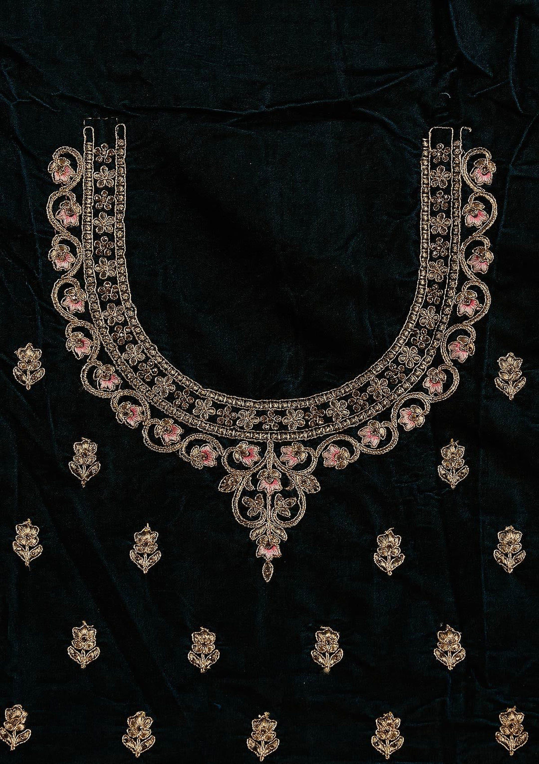 Peacock Blue Zariwork Velvet Designer Semi-Stitched Lehenga - koskii