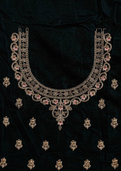 Peacock Blue Zariwork Velvet Designer Semi-Stitched Lehenga - koskii