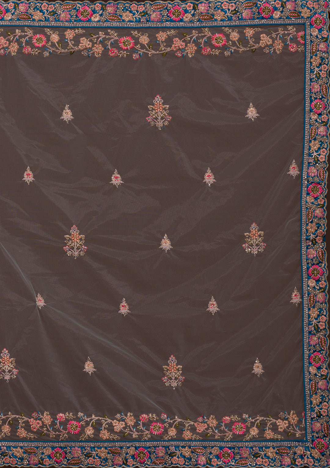 Peacock Blue Zariwork Velvet Designer Lehenga-Koskii