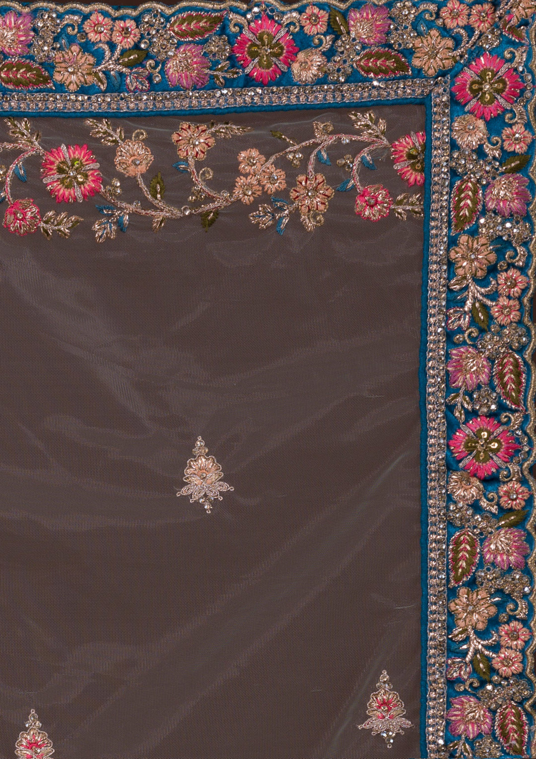 Peacock Blue Zariwork Velvet Designer Lehenga-Koskii