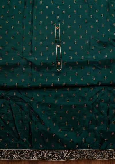 Peacock Green Swarovski Satin Designer Unstitched Salwar Suit - koskii