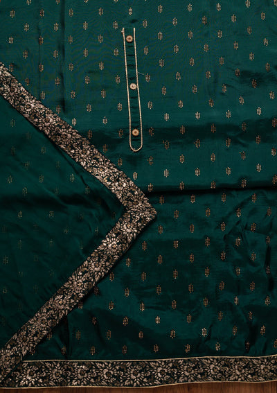 Peacock Green Swarovski Satin Designer Unstitched Salwar Suit - koskii