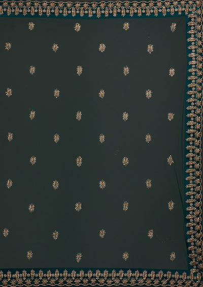 Peacock Green Zardosi Raw Silk Designer Lehenga - Koskii