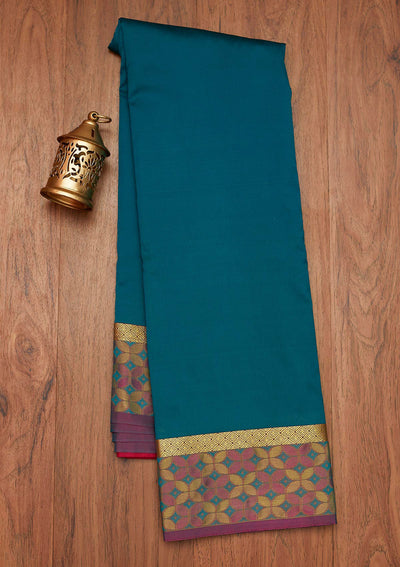 Peacock Green Zariwork Art Silk Saree- Koskii