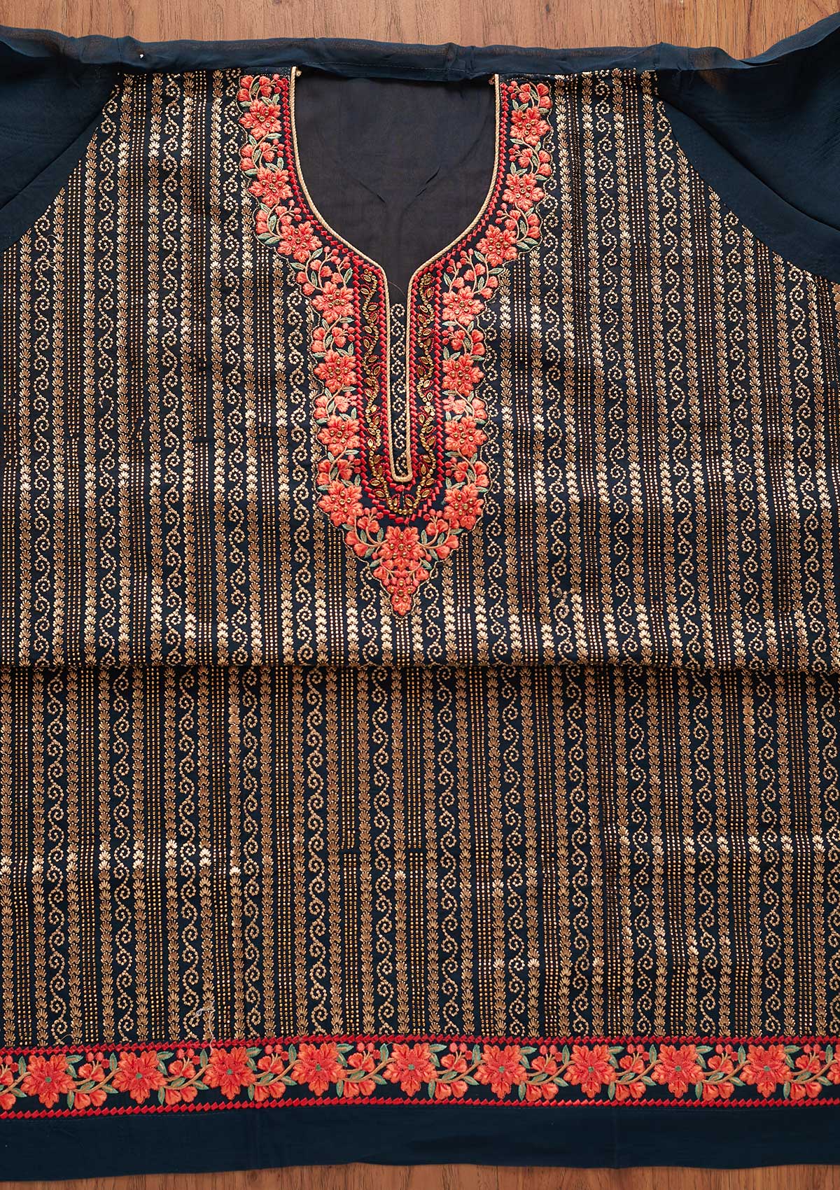 Peacock Green Zariwork Georgette Designer Unstitched Salwar Suit - koskii