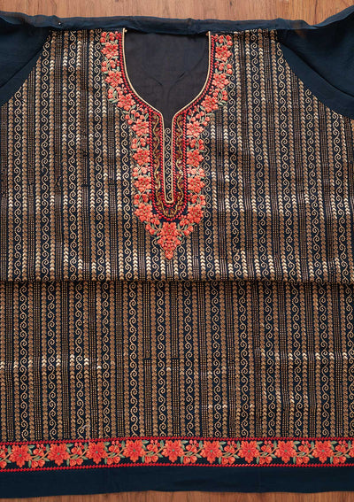 Peacock Green Zariwork Georgette Designer Unstitched Salwar Suit - koskii
