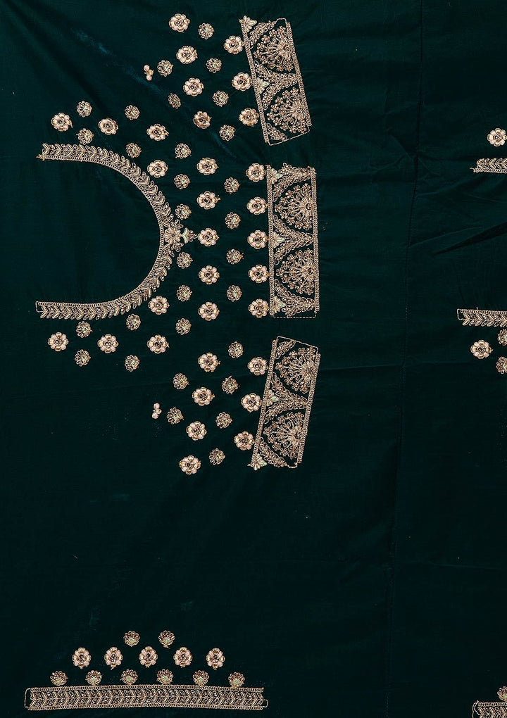 Peacock Green Zariwork Velvet Designer Semi-Stitched Lehenga - koskii