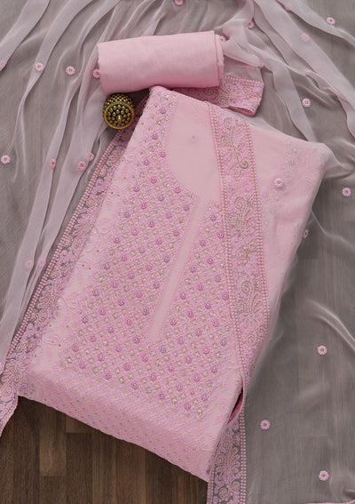 Pink Chikankari Georgette Unstitched Salwar Suit-Koskii
