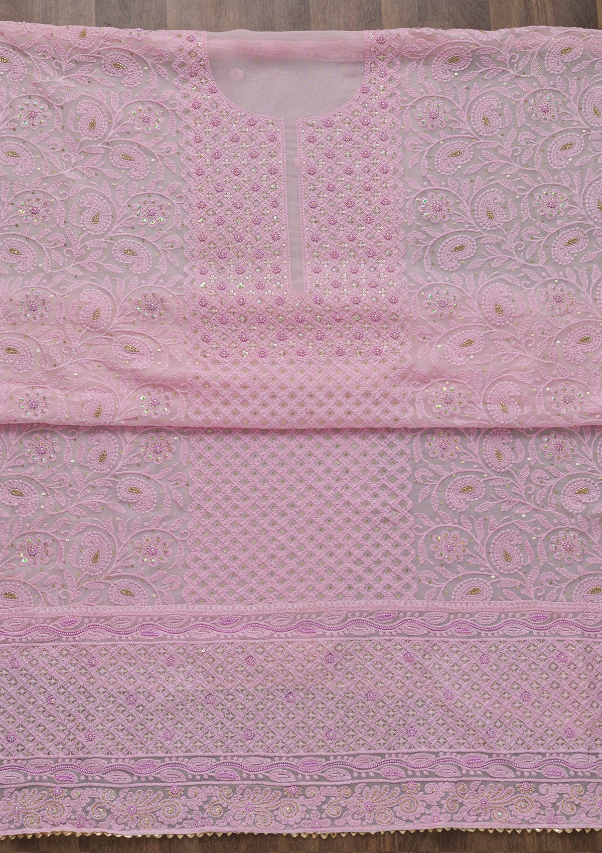 Pink Chikankari Georgette Unstitched Salwar Suit-Koskii