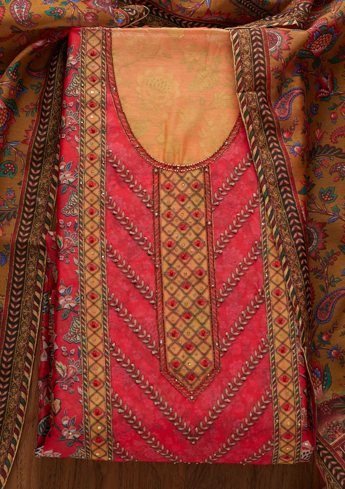 Buy Pink Cutdana Art Silk Unstitched Salwar Suit - Koskii