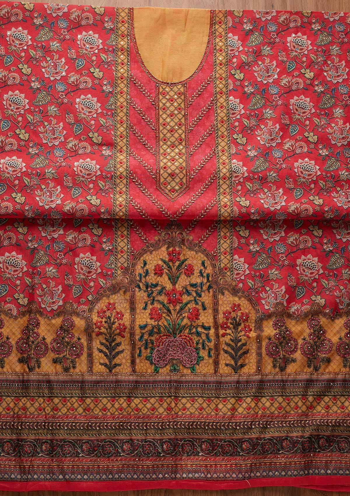Pink Cutdana Art Silk Designer Unstitched Salwar Suit - koskii