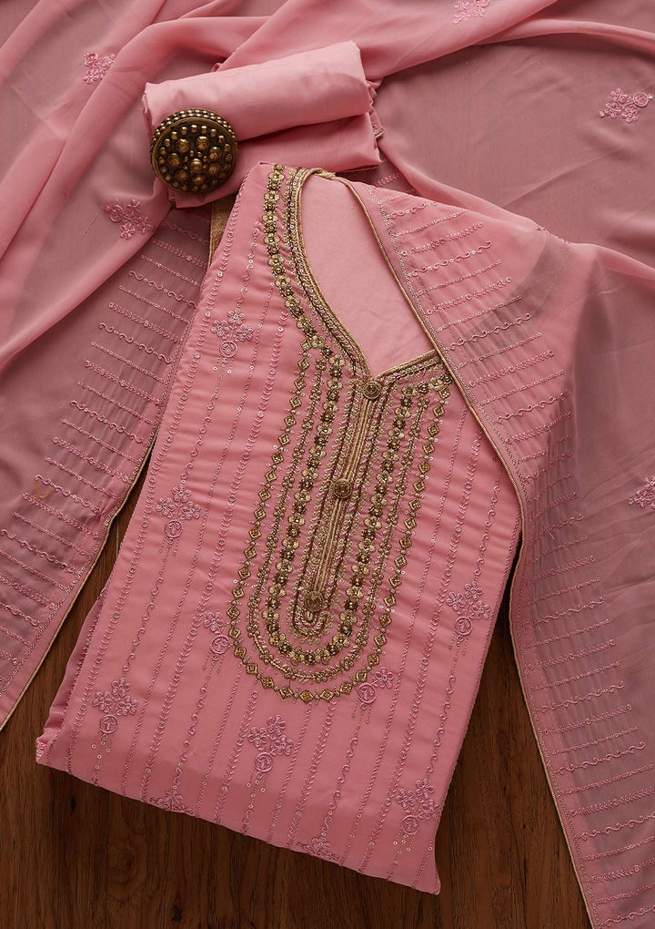 Pink Cutdana Georgette Designer Semi-Stitched Salwar Suit - Koskii