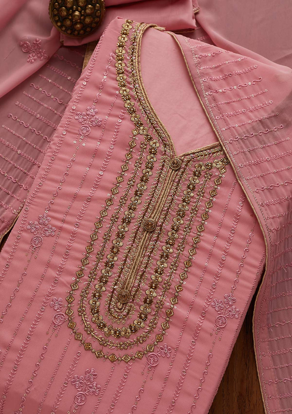 Pink Cutdana Georgette Designer Semi-Stitched Salwar Suit - Koskii