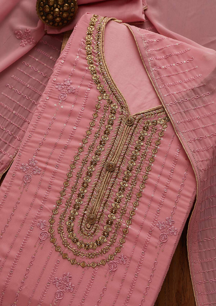 Pink Cutdana Georgette Designer Semi-Stitched Salwar Suit - Koskii