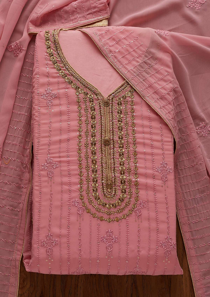 Pink Cutdana Georgette Designer Semi-Stitched Salwar Suit - Koskii