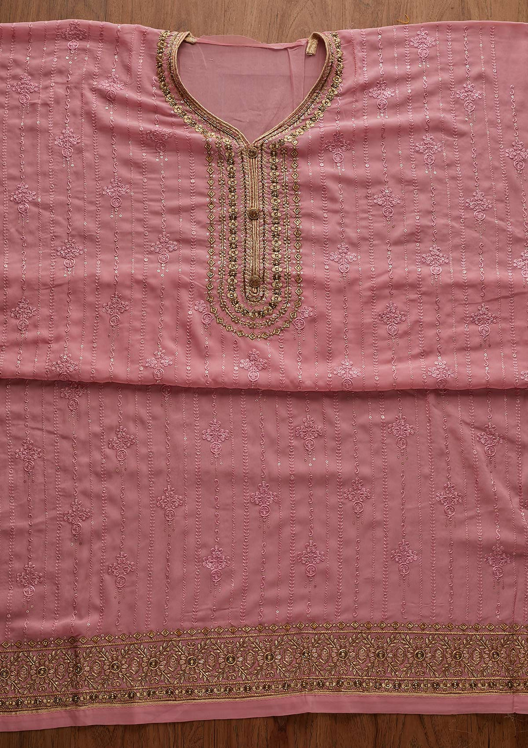 Pink Cutdana Georgette Designer Semi-Stitched Salwar Suit - Koskii