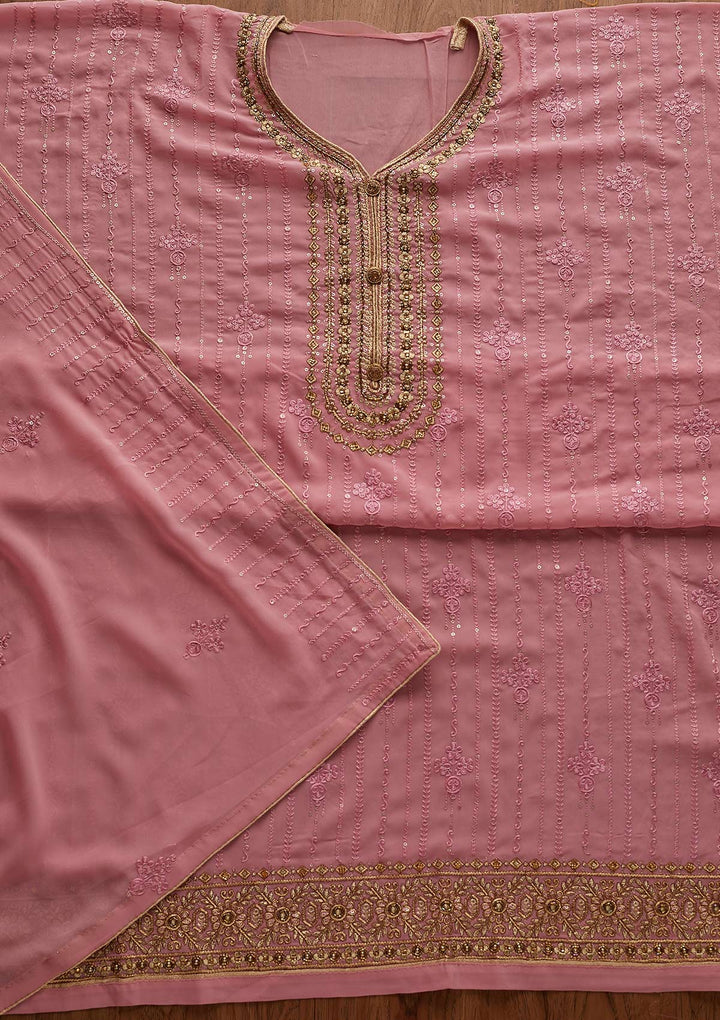 Pink Cutdana Georgette Designer Semi-Stitched Salwar Suit - Koskii