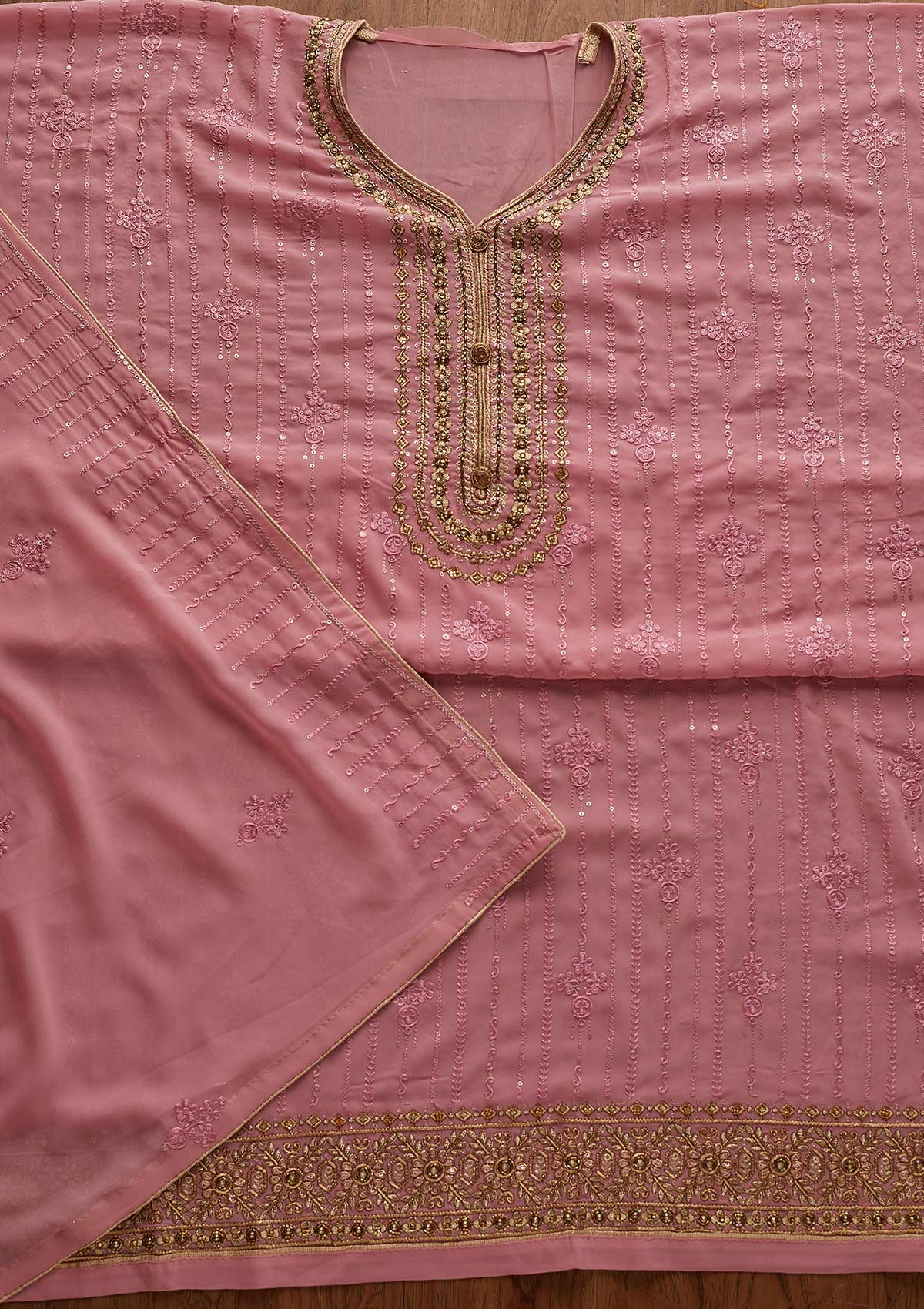 Pink Cutdana Georgette Designer Semi-Stitched Salwar Suit - Koskii