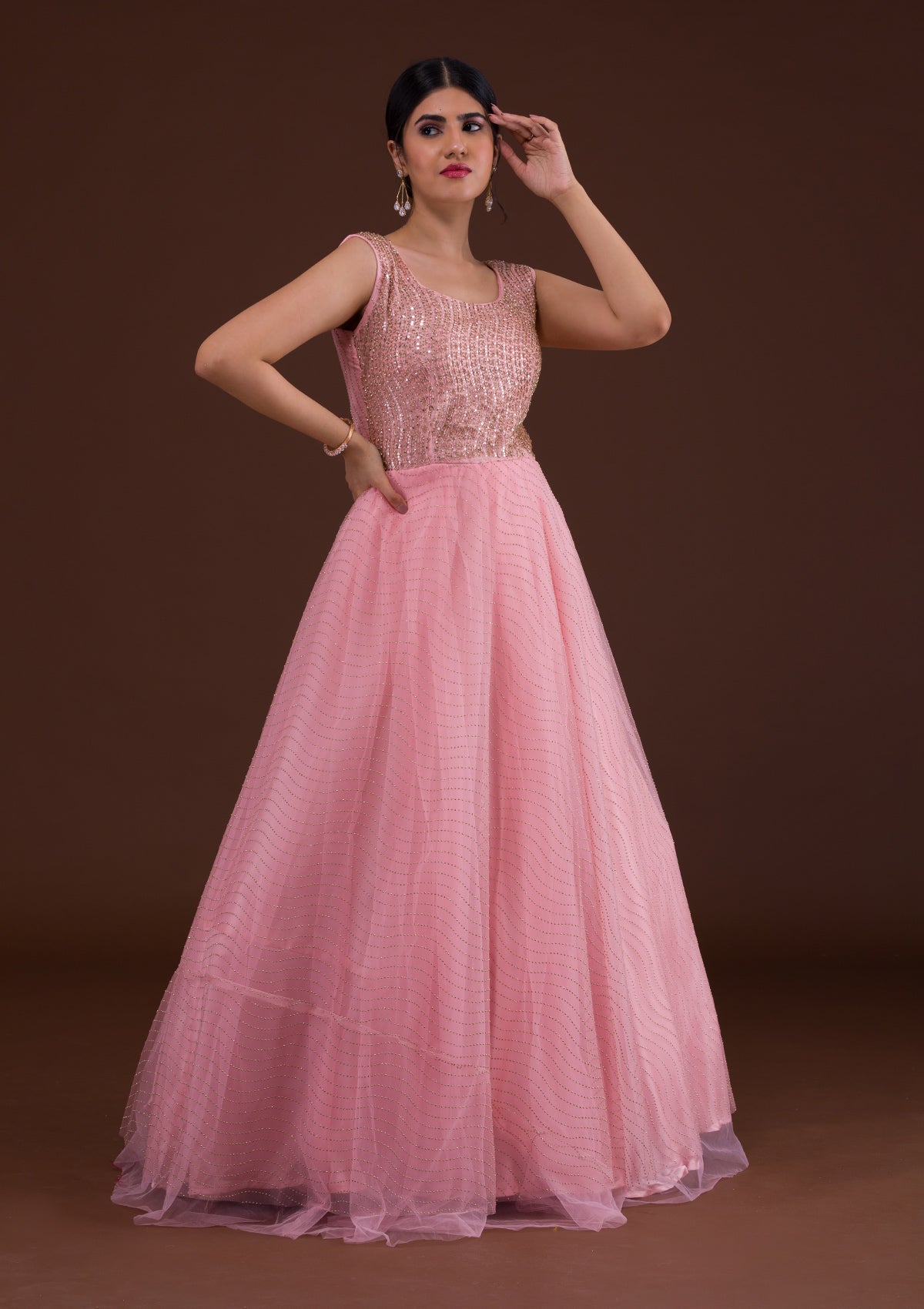 Rose Pink Designer Heavy Embroidered Bridal Anarkali Gown | Saira's Boutique