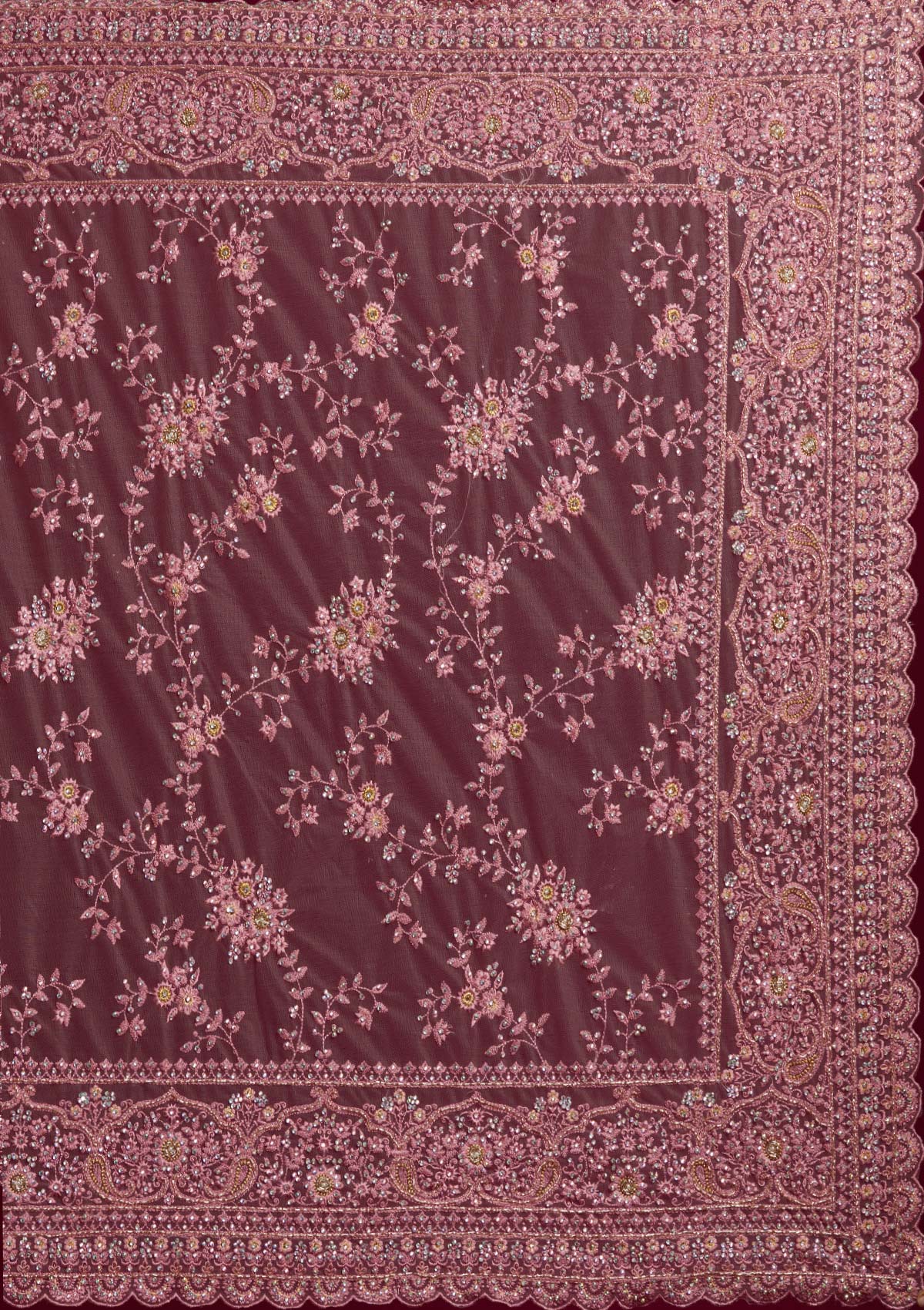 Pink Cutdana Net Designer Saree - koskii