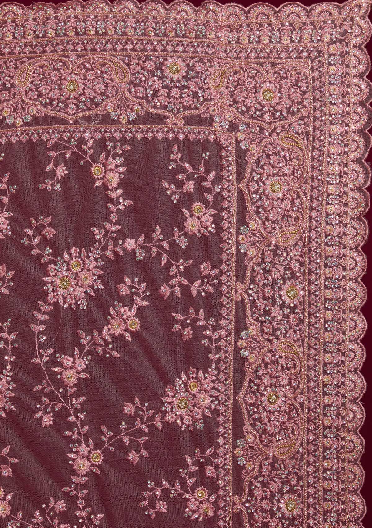 Pink Cutdana Net Designer Saree - koskii