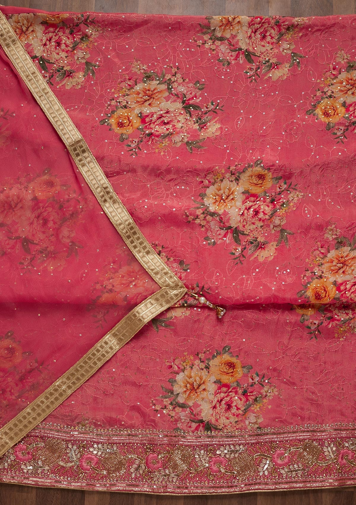Pink Cutdana Semi Crepe Unstitched Salwar Suit - Koskii