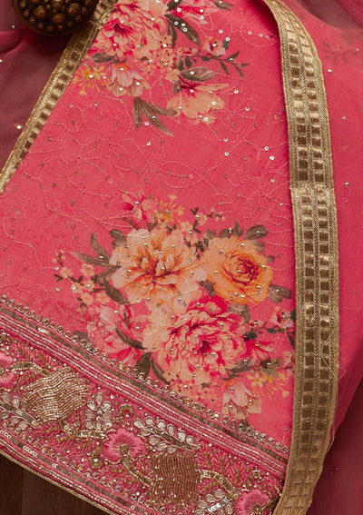 Pink Cutdana Semi Crepe Unstitched Salwar Suit - Koskii