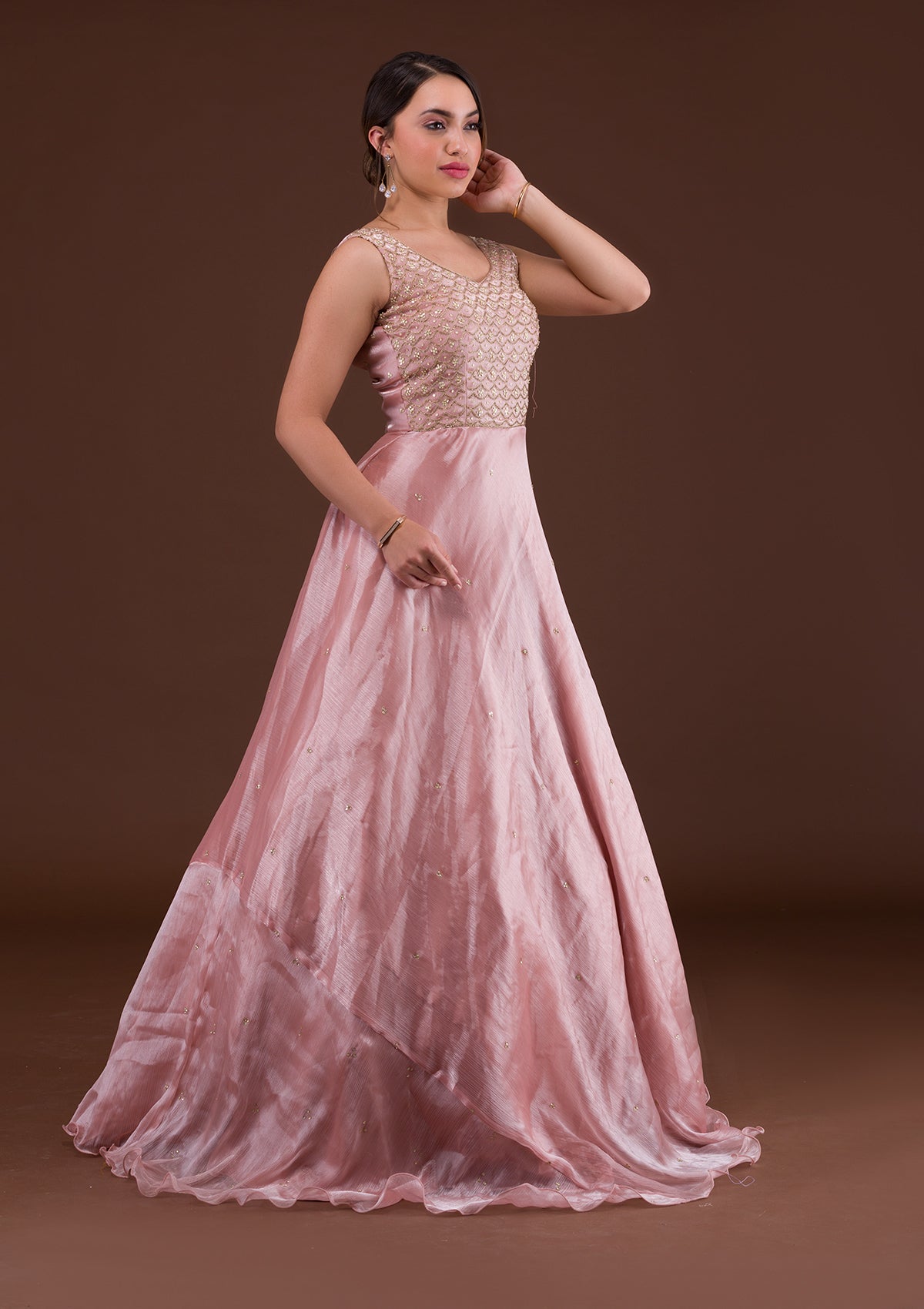 koskii pink cutdana shimmer designer gown