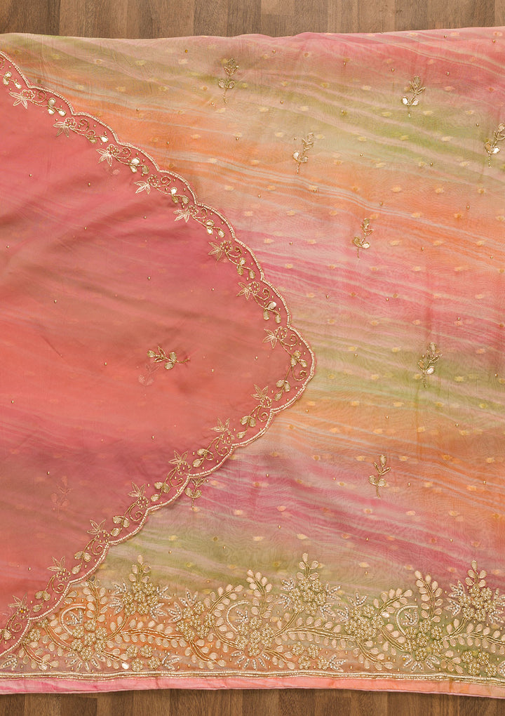 Pink Gotapatti Organza Unstitched Salwar Suit-Koskii