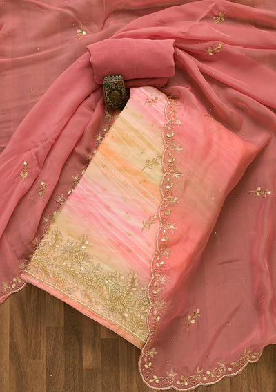 Pink Gotapatti Organza Unstitched Salwar Suit-Koskii