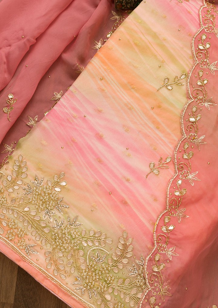 Pink Gotapatti Organza Unstitched Salwar Suit-Koskii