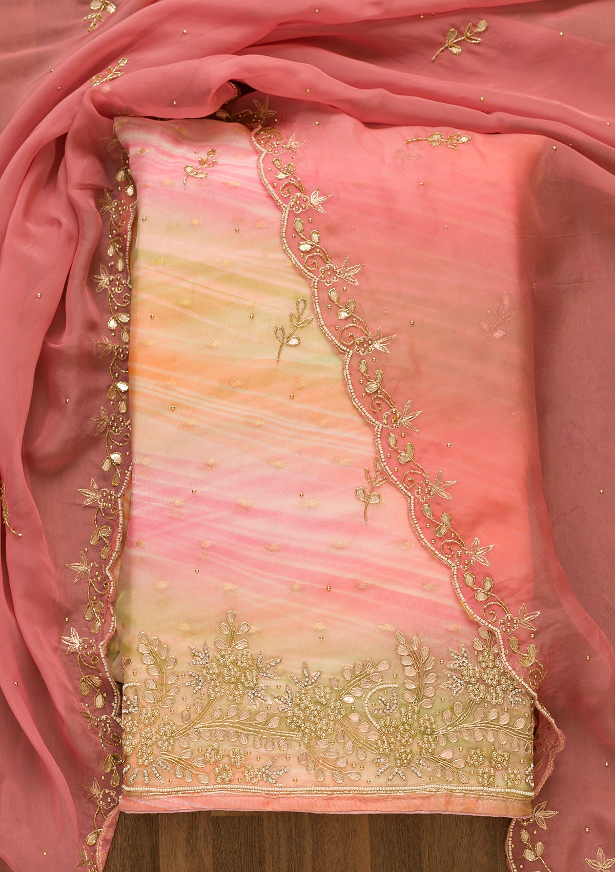 Pink Gotapatti Organza Unstitched Salwar Suit-Koskii