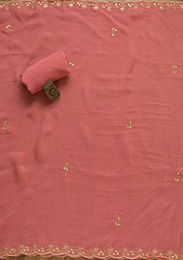 Pink Gotapatti Organza Unstitched Salwar Suit-Koskii