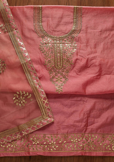 Pink Gotapatti Chanderi Designer Unstitched Salwar Suit - koskii