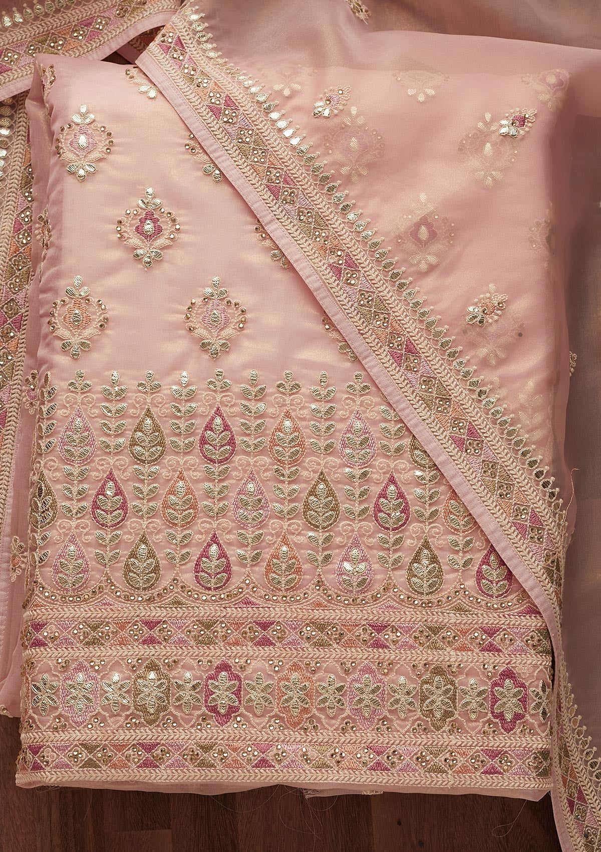 Pink Gotapatti Georgette Unstitched Salwar Suit-Koskii